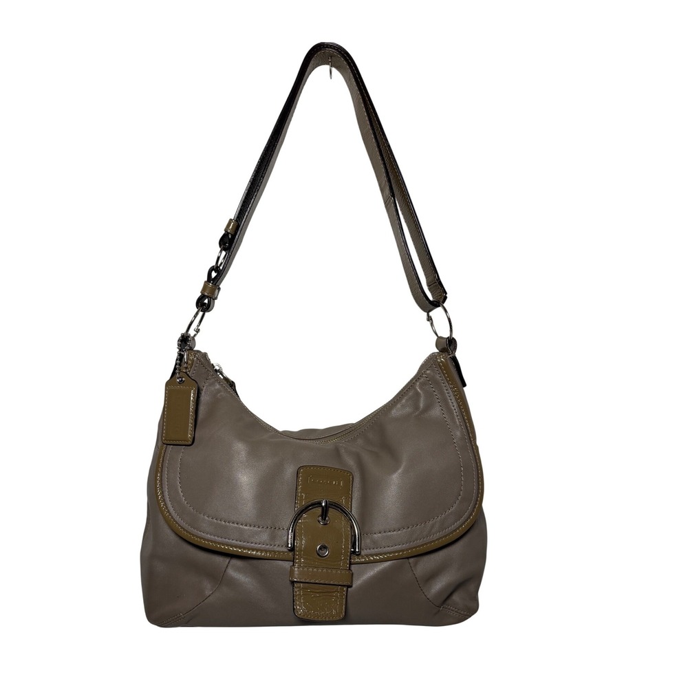 Coach Soho Buckle Flap Hobo Grey Leather Patent Trim Bag F19530 Y2K